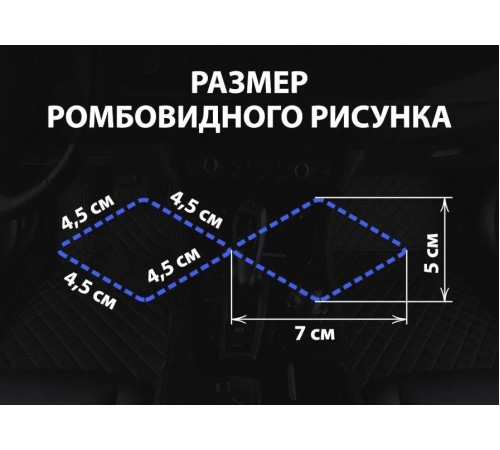 Экокожа, кожзам, искусственная кожа, стеганая, ПВХ РОМБ строчка бабочка, на поролоновой основе, материал для перетяжки салона авто, мебели, черный, синяя нить  (50 х 140 см)